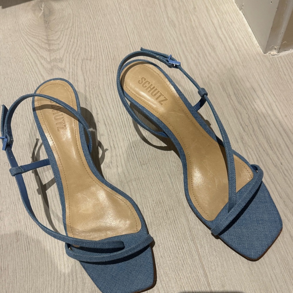 SCHUTZ Denim Blue Strappy Heels